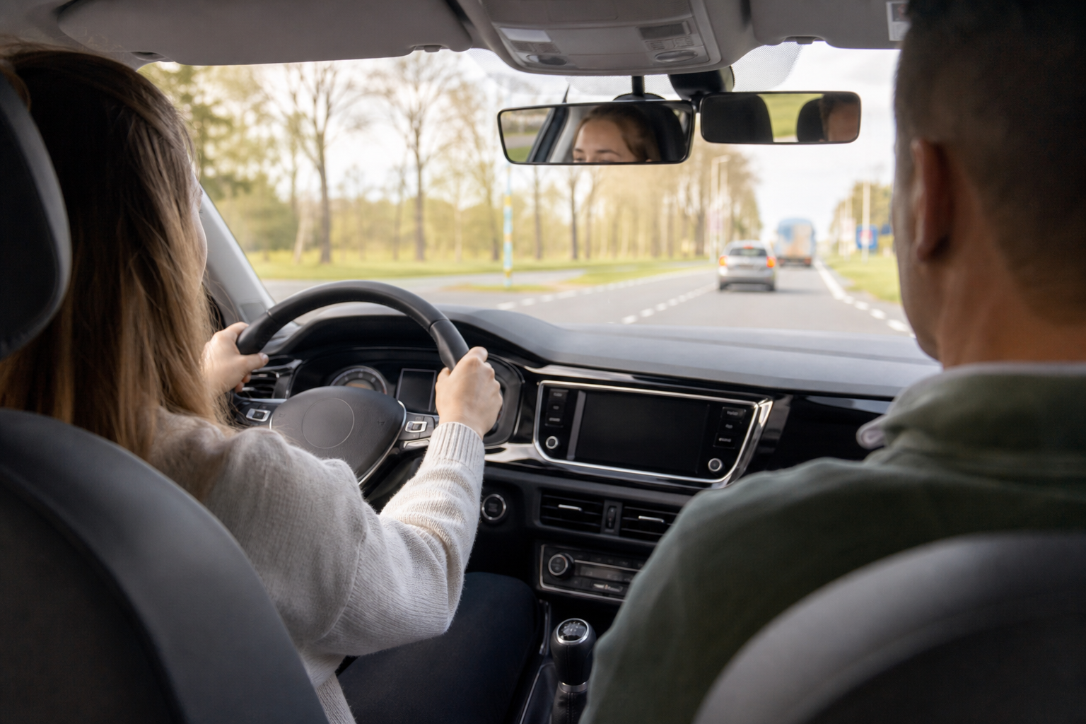 Leerling en instructeur tijdens een rijles