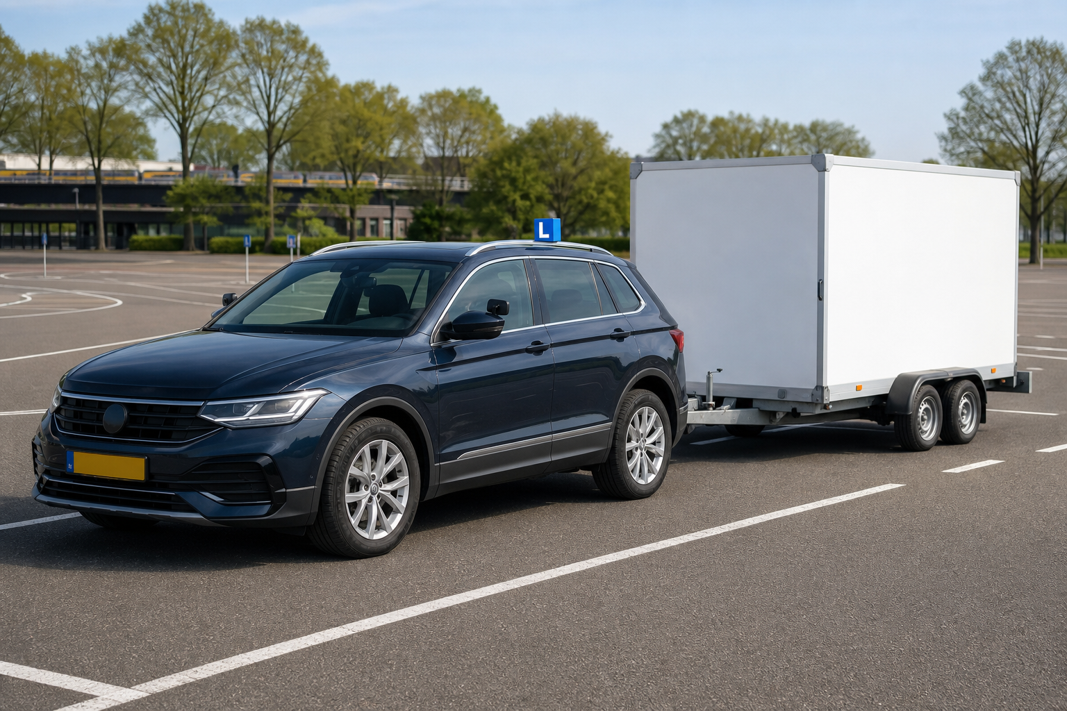 Lesauto met dubbelassige aanhanger voor rijbewijs BE